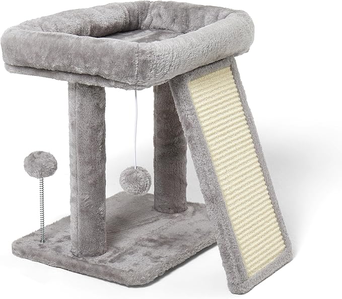 17.7-inch Small Cat Tree Tower with Scratching Post for Indoor Cats,Light Grey