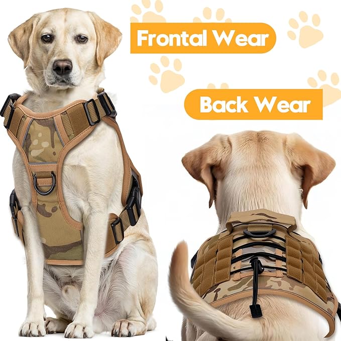 Heavy-Duty Tactical Dog Harness for Large Dogs, No Pull Adjustable Reflective Pet Vest with Molle System, K9 Military-Grade Control for Service Training, Outdoor & 10+ Breeds, Desert Camo, X-Large