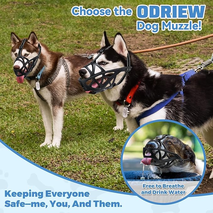 Dog Muzzle for Large Dogs, Breathable Basket Muzzles for Small, Medium and X-Large Aggressive Dog, Allows Panting Drinking, Suitable for Grooming Trimming Training (Black, M)