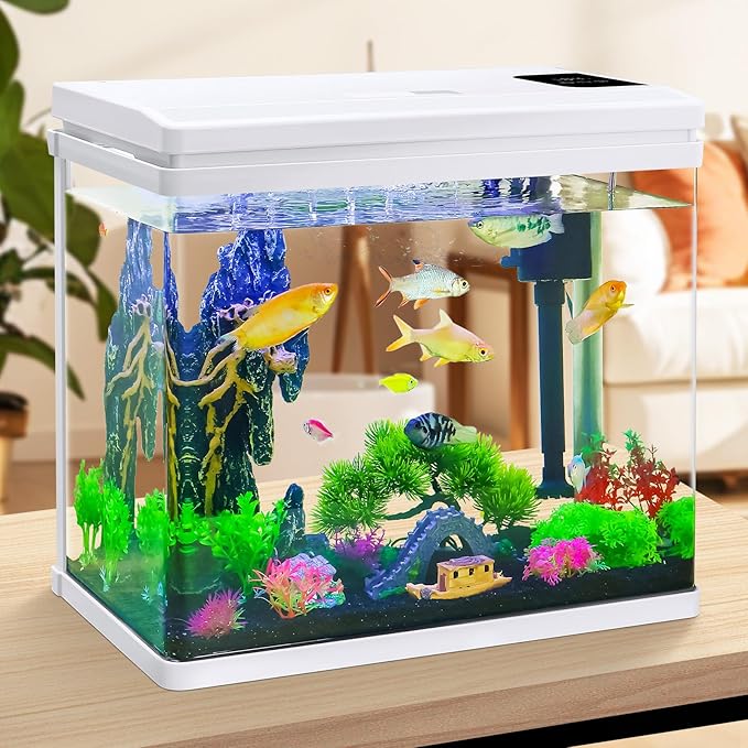 Beginner Betta Fish Tank Aquarium kit Intelligent Timed Shutdown, Seven LED Lights, Adjustable Brightness, High-Transparency Glass, Efficient Filtration Gallon (10 Gallon)