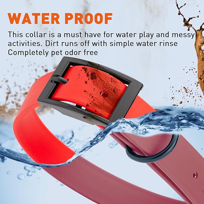 Dogline Biothane Waterproof Dog Collar Strong Coated Nylon Webbing with Black Hardware Odor- Proof for Easy Care Easy to Clean High Performance Fits Small Medium or Large Dogs, Cherry Red