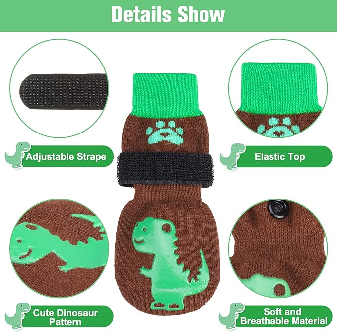 BEAUTYZOO Anti-Slip Dog Socks,Dog Shoes for Hot/Cold Pavement,Paw Protectors with Grips 3 Pairs for Puppy Small Medium Large Senior Old Dogs,Dog Socks to Prevent Licking and Hardwood Floor Protection