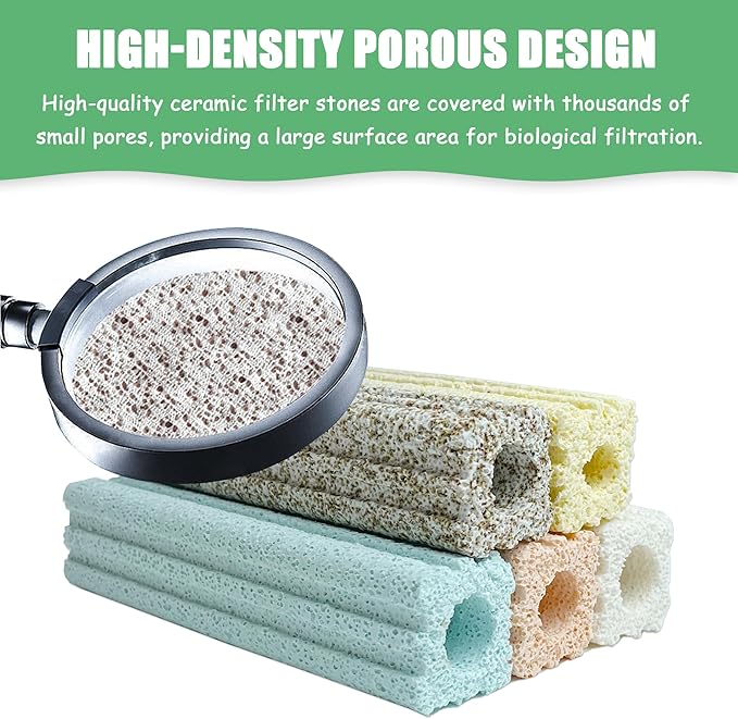 SHIGATSU Bio Aquarium Filter Media, 6.1”Long Ceramic Filter Bio Media for Saltwater and Freshwater Pond Fish Tank（30 pcs）
