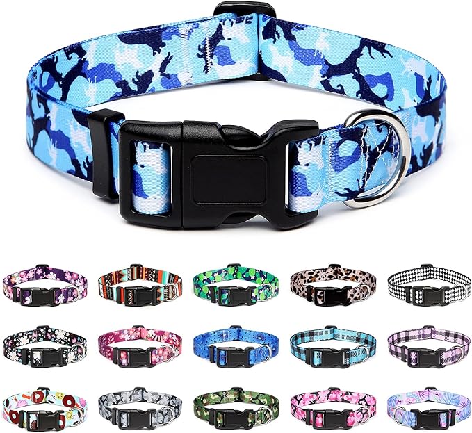 Mercano Adjustable Dog Collar - Special Design Patterns, Soft Nylon Comfortable Durable Pet Collar for Small Medium Large Dogs (XS, Dog Camouflage Blue)