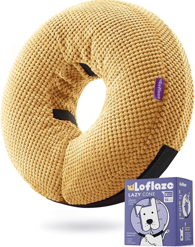 Inflatable Dog Cone Collar - Dog Neck Donut Cone Collar Alternative After Surgery - Soft Cone for Large Medium Small Dogs Cats - Alternative Recovery E Collar (Yello, L)