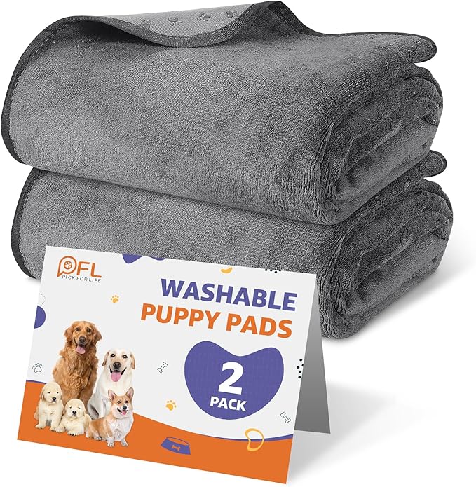 PICK FOR LIFE Washable Dog Pee Pads, 48x48 Reusable Puppy Whelping Pads, Absorb Dog Mats Non-Slip Reusable Dog Training Pads for Whelping, Potty, Training, Playpen, Crate, 2PACK