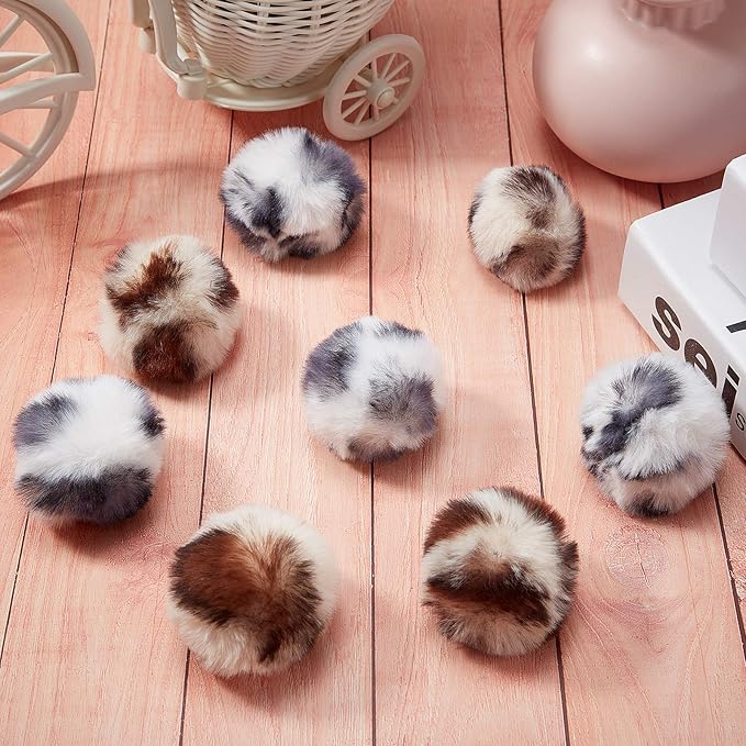 Skylety 8 Pieces Cat Pom Poms Ball with Catnip Soft Cat Balls Toy Large Plush Fuzzy Artificial Balls Faux Fur Patch Puff 2 Inches for Kitten Pet Interactive Chasing Playing Exercising Indoor