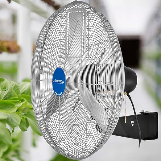 Global Industrial Deluxe Wall Mount Fan, 30" Diameter, Fixed and Oscillating Head, 3 Speed, 10,000 CFM at 1100 RPM, 1/2 HP, Tilting Head, For Indoor Use Only