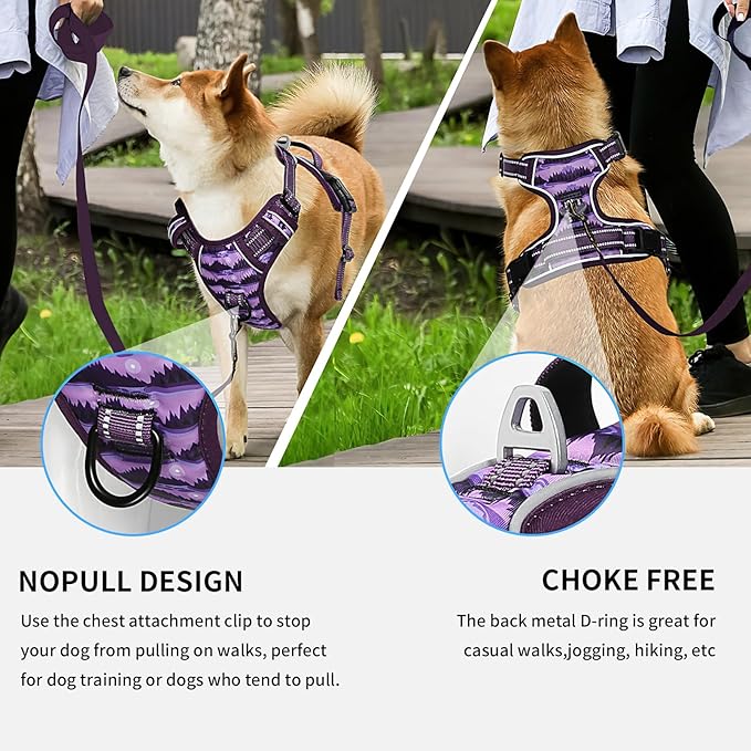 Timos Dog Harness,No-Pull Pet Harness Adjustable Soft Padded Dog Vest,Reflective No-Choke Pet Oxford Vest with Easy Control Handle for Medium Dogs,Moon Night,M