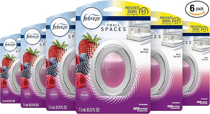 Febreze Small Spaces Air Freshener, Wild Berries, Odor Eliminator for Strong Odors (Pack of 6)