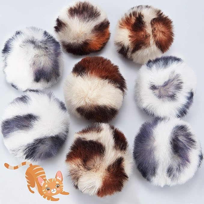 Skylety 8 Pieces Cat Pom Poms Ball with Catnip Soft Cat Balls Toy Large Plush Fuzzy Artificial Balls Faux Fur Patch Puff 2 Inches for Kitten Pet Interactive Chasing Playing Exercising Indoor