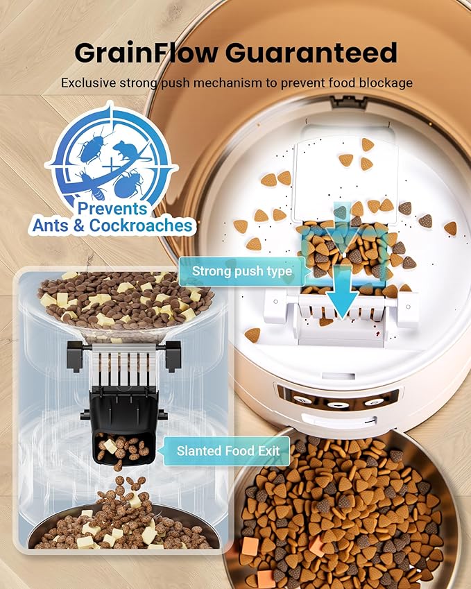 Automatic Cat Feeder for 3 Cats, 6L/25 Cups Smart WiFi Pet Feeder, Strong Anti-Jam System, Dual-Effect Desiccant Cat Food Dispenser, with 10S Voice Recorder for Cats and Small Dog(White)