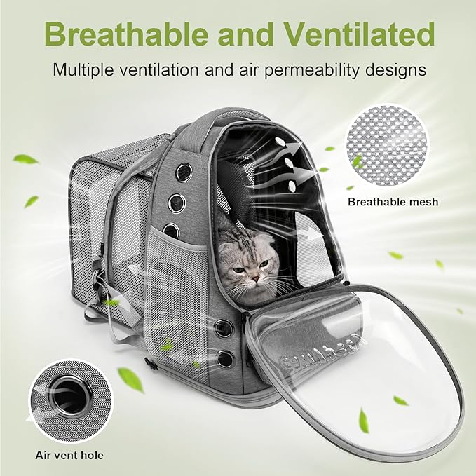 Expandable Cat Backpack,Cat Bubble Backpack Carrier for Carrying Cats, Pets and Small Dogs,Airline-Approved,Designed for Travel, Hiking, Walking,Car （Grey