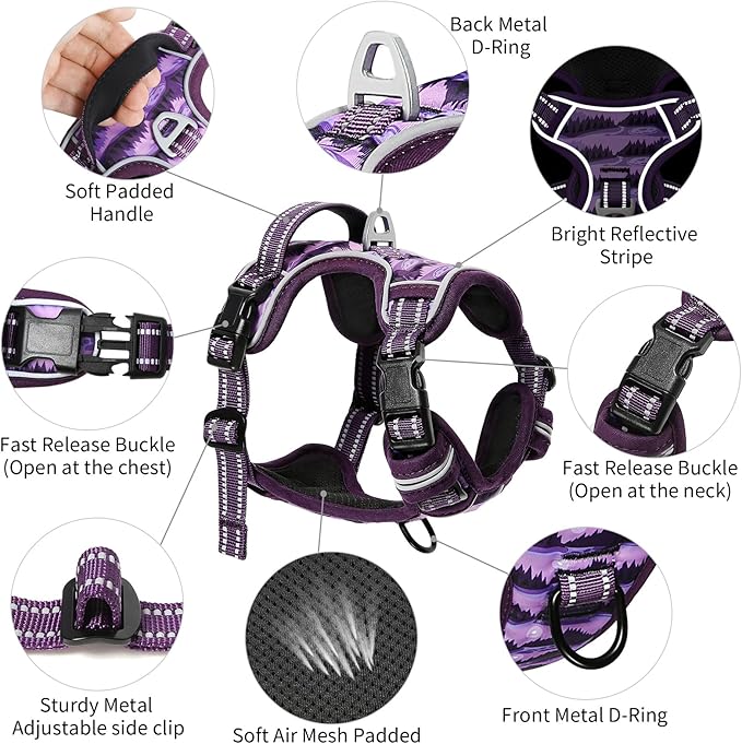 Timos Dog Harness,No-Pull Pet Harness Adjustable Soft Padded Dog Vest,Reflective No-Choke Pet Oxford Vest with Easy Control Handle for Small Dogs,Moon Night,S
