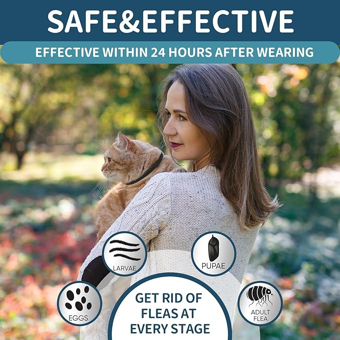 Flea and Tick Collar for Cats - 4 Pack, 32 Month Protection Treatment, Waterproof, Natural Prevention, Adjustable for Cats & Kittens (Black Grey)
