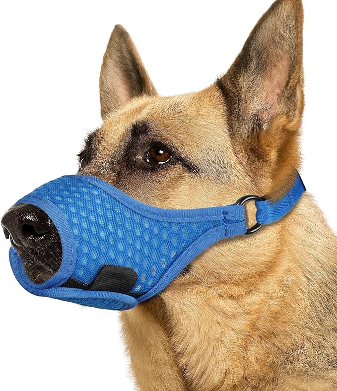 LUCKYPAW Soft Muzzle for Small Medium Sized Dogs, Dog Muzzle to Prevent Biting Chewing, Adjustable Breathable Mouth Guard for Grooming Walking Training(Blue, XS)