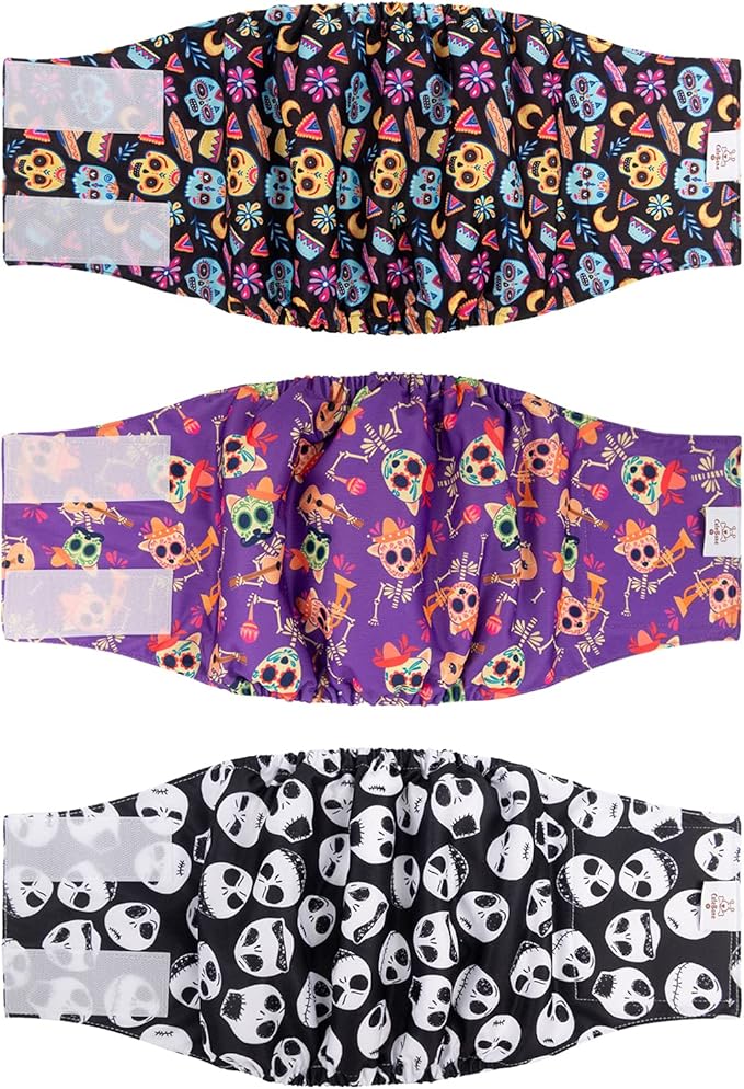 CuteBone Halloween Male Dog Diapers Belly Bands 3 Pack for Male Dogs Wraps Washable Doggie Pants DM23L