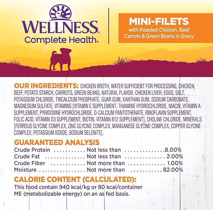 Wellness Petite Entrées Mini-Filets with Roasted Chicken, Beef, Carrots & Green Beans in Gravy, 3-Ounce Cup (Pack of 24)