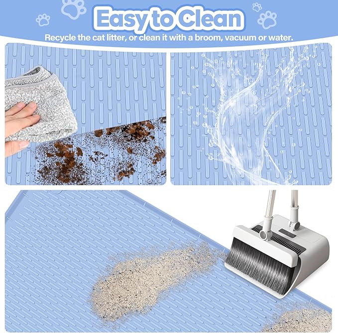 Cat Litter Mat, Extra Large 40" x 28" Silicone Mat Litter Trapping Mat for Scatter Control, Soft on Kitty Paws, Easy to Clean (Blue)