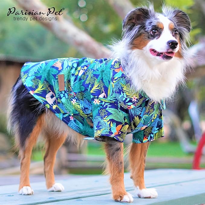 Parisian Pet Unisex Amazonia Shirt - Leafy Beach Outfit - Cotton Summer Clothes - Stylish Hook and Loop Dog Costume - Machine Washable for Large Dogs - XL