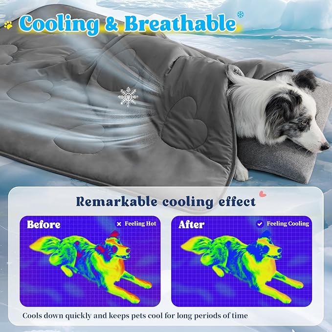 Cooling Blanket for Dogs, Lightweight & Durable Dog Cooling Mat, Q-MAX>0.45 Soft Breathable Pets Comforter for Couch, Bed & Car Essential - Dark Grey 25x40 Inches