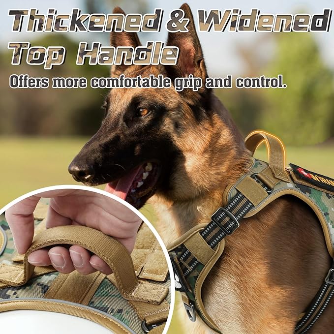 rabbitgoo Tactical Dog Harness for Large Dogs, No Pull Military Service Vest with Handle & Molle, Easy Control for Training Walking, Adjustable Reflective Straps, Brown camo, XL