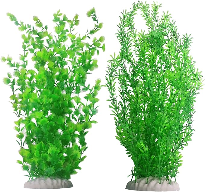 kathson 2PCS Extra Large Artificial Aquarium Plants,23 Inches Tall Fish Tank Decorations Plant Plastic Seaweed Decor Bendable Underwater Fish Tank Accessories Large Plants (Green)