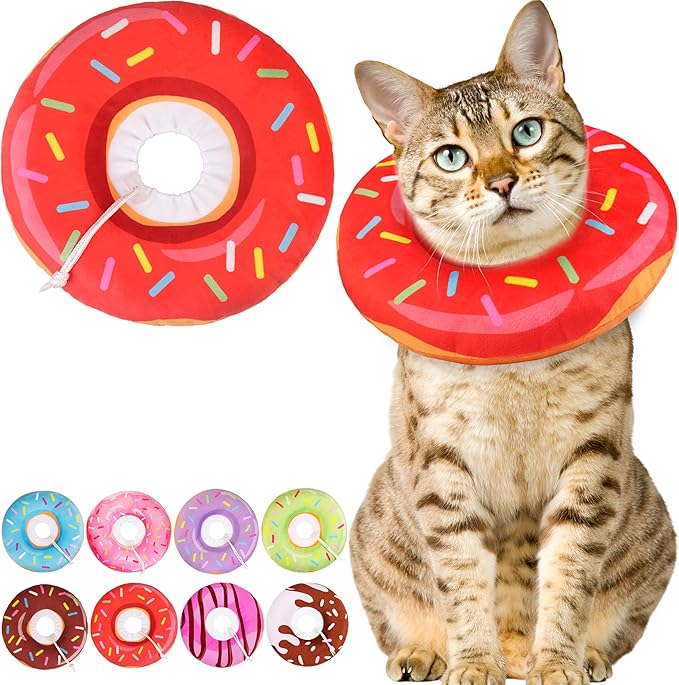 Cat Cone Collar Soft, Cute Cat Donut Collar After Surgery, Adjustable Kitten Recovery Cones to Stop Licking, Lightweight Neck Elizabethan Collars for Cats Kittens (Red, Medium)