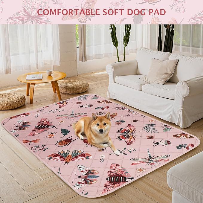 IEUUMLER Washable Pee Pads for Dogs, 2 Pack Insect Pattern Reusable Waterproof Puppy Potty Pads, Non-Slip Absorbent Pet Training Pads for Playpen Crate Bed EU014