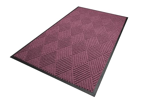 M+A Matting WaterHog Diamond | Commercial-Grade Entrance Mat with Rubber Border – Indoor/Outdoor, Quick Drying, Stain Resistant Door Mat (Bordeaux, 6' x 6')