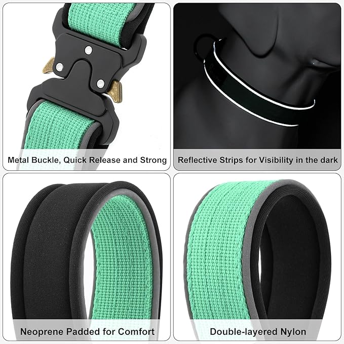 Plutus Pet Tactical Dog Collar, Reflective, Adjustable Heavy Duty Dog Collar, Soft Padded and Comfortable, for Small Medium and Large Dogs (Teal, XL)