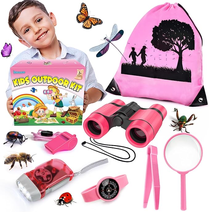 Kids Explorer Kit & Bug Catcher Kit, Camping Gear for Kids, Outdoor Exploration Set with Backpack & Binoculars, Ideal Outdoor Adventure Toys for Boys Girls 3-12