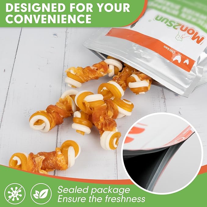 MON2SUN 2.5" Rawhide Free Dog Treats with Mixed Vegetables, Chicken Wrapped Mini Knot Bones for Small Dogs, Healthy Snacks for Balanced Nutrition, 21.2oz
