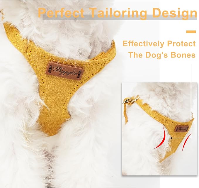 Puppytie No Pull XXS Puppy Harness with Multifunction Dog Leash,Soft Adjustable No Choke Escape Proof Pet Harness Vest,Yellow,XXS