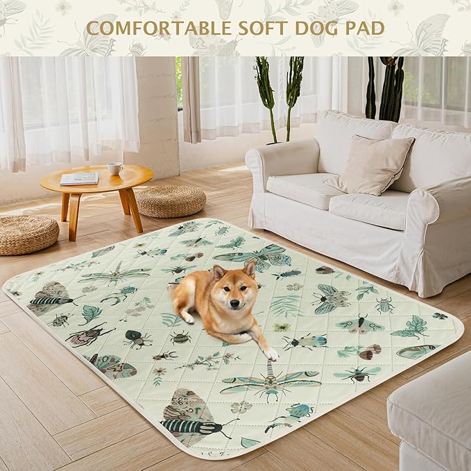 IEUUMLER Washable Pee Pads for Dogs, 2 Pack Insect Pattern Reusable Waterproof Puppy Potty Pads, Non-Slip Absorbent Pet Training Pads for Playpen Crate Bed EU014