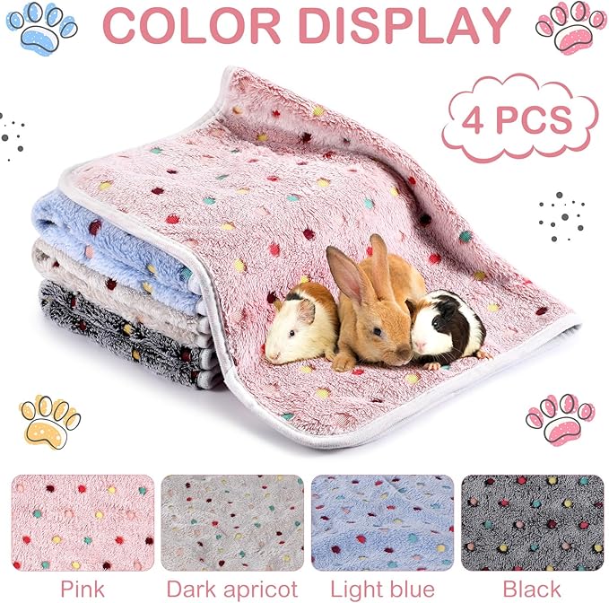 Reginary 4 Pcs Waterproof Guinea Pig Blankets Washable Small Animal Fleece Bedding Absorbent Guinea Pig Cage Liners Reusable Pet Pee Pad Sleep Mat for Hamster Ferret(Colorful Dot,24 x 16 Inch)