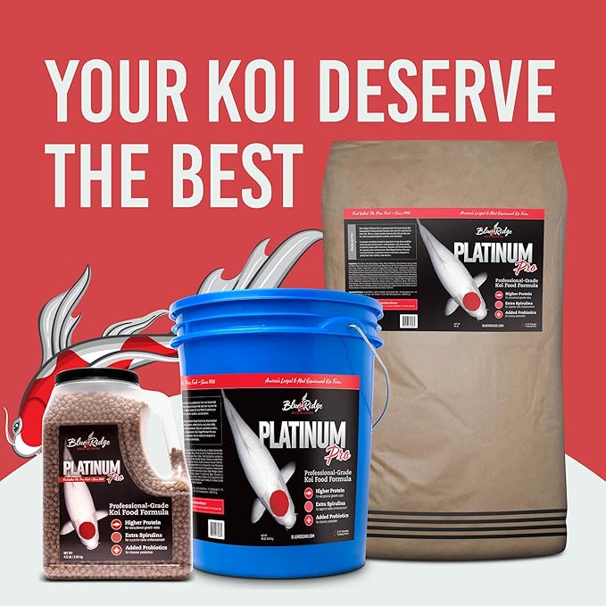 Blue Ridge Koi Fish Food 50lb - Platinum Pro Formula Goldfish Food, Premium Pond Pellets