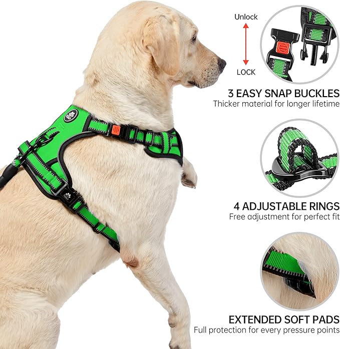 NESTROAD No Pull Dog Harness,Adjustable Oxford Dog Vest Harness with Leash,Reflective No-Choke Pet Harness with Easy Control Soft Handle for Large Dogs(X-Large,FluorescentGreen)