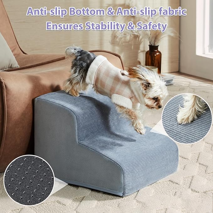 Dog Steps for Bed, 4-Steps Dog Ramp for Bed, Pet Stairs with Highly Supportive Foam and Non-Slip Bottom, Dog Stairs for Large Dogs and Medium Dogs (High 19.7 Inch), Grey