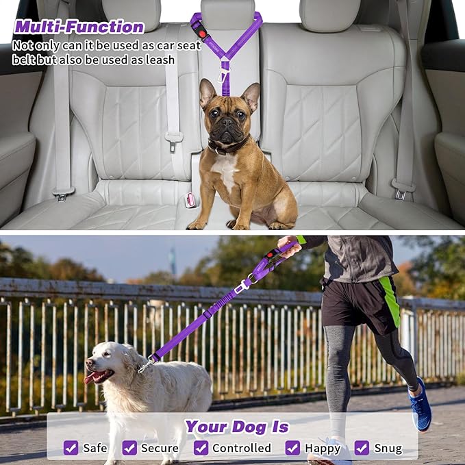 BWOGUE 2 Piece Dog Seat Belt for Car with Elastic Bungee Buffer Safety Seatbelt Car Headrest Restraint Wear Adjustable Metal Buckle Harness in Vehicle Travel for Pet