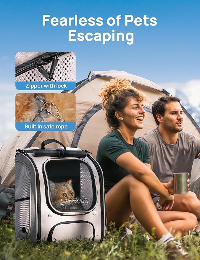Pecute Cat Backpack Carrier, Large Space Cat Bubble Backpack, Breathable Cat Carrier, Shaded Dog Backpack Carrier, Ergonomic 3D Design for Travel, Hiking, Suitable for Shopping, and Vet, Khaki