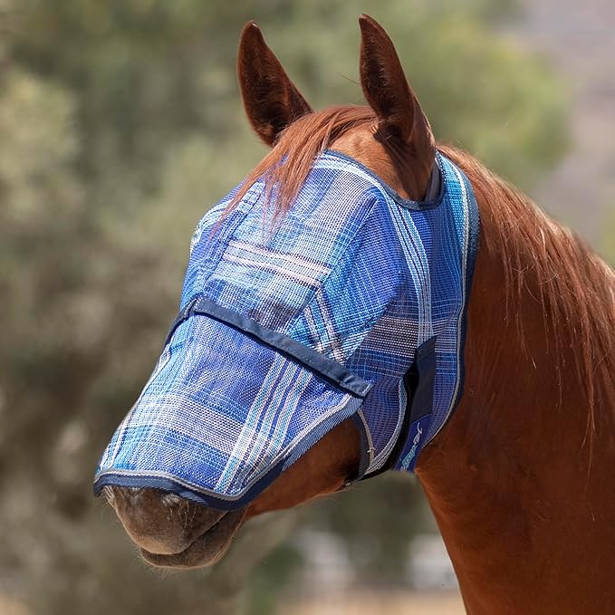 Kensington Signature Fly Mask with Removable Nose — Protects Horses Face and Nose from Biting Insects and UV Rays While Allowing Full Visibility — Ears and Forelock Able to Come Through The Mask