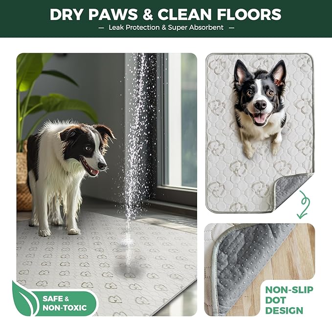 FXW Washable Pee Pads for Dogs, Puppy Pads with Super Absorbent, Specifically Designed for 48inch Cages, 47" × 29" Rectangle, Khaki, 2 Packs