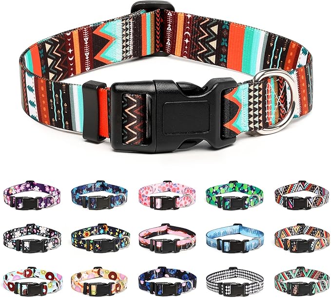 Mercano Adjustable Dog Collar - Special Design Patterns, Soft Nylon Comfortable Durable Pet Collar for Small Medium Large Dogs (L, Tribal Green)