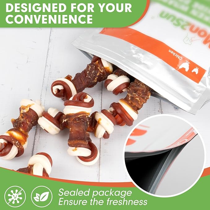 MON2SUN 2.5" Rawhide Free Dog Treats with Mixed Vegetables, Duck Wrapped Mini Knot Bones for Small Dogs, Healthy Snacks for Balanced Nutrition, 21.2oz