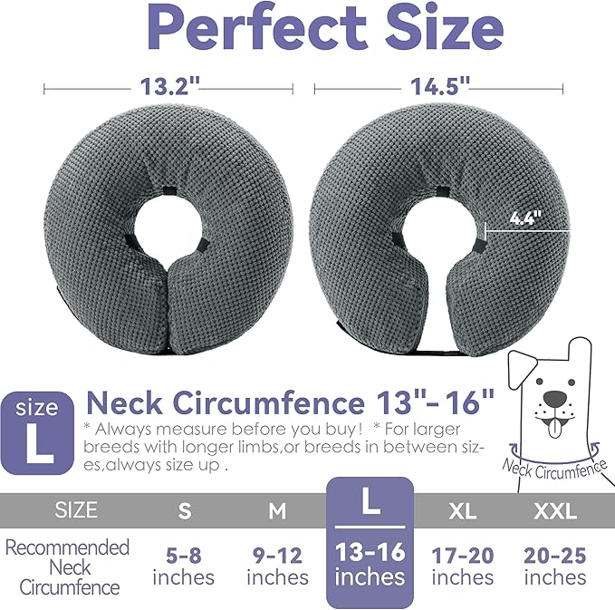 Soft Inflatable Dog Cone Collar Alternative After Surgery - Dog Neck Donut E Collar for Large Medium Small Dogs Cats Post Surgery - Recovery Collar to Stop Licking - Grey, L