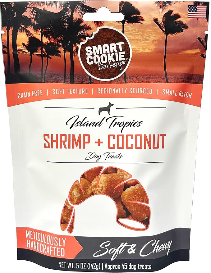 Smart Cookie All Natural Soft Dog Treats - Shrimp & Coconut - Healthy Dog Treats for Allergies, Sensitive Stomachs - Chewy, Grain Free, Human-Grade, Made in The USA - 5oz Bag, 1 Pack