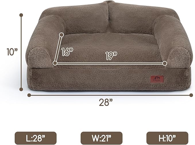 Hollypet Fluffy Plush Dog Cat Pet Couch Soft Calming Sofa Bed for Medium Small Cats and Dogs, Gray, 28"x21"x10"