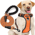 No Pull Dog Harness Adjustable Reflective Oxford Easy Control Medium Large Dog Harness with A Free Heavy Duty 5ft Dog Leash (S (Chest: 17.5"-21"), Orange Harness+Leash)