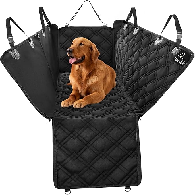 Meadowlark XL Dog Seat Covers Unique Design & Full Car Protection-Doors,Headrests & Backseat. Extra Durable Zippered Side Flap, Waterproof Hammock Pet Seat Cover + Seat Belt & 2 Headrest Protectors